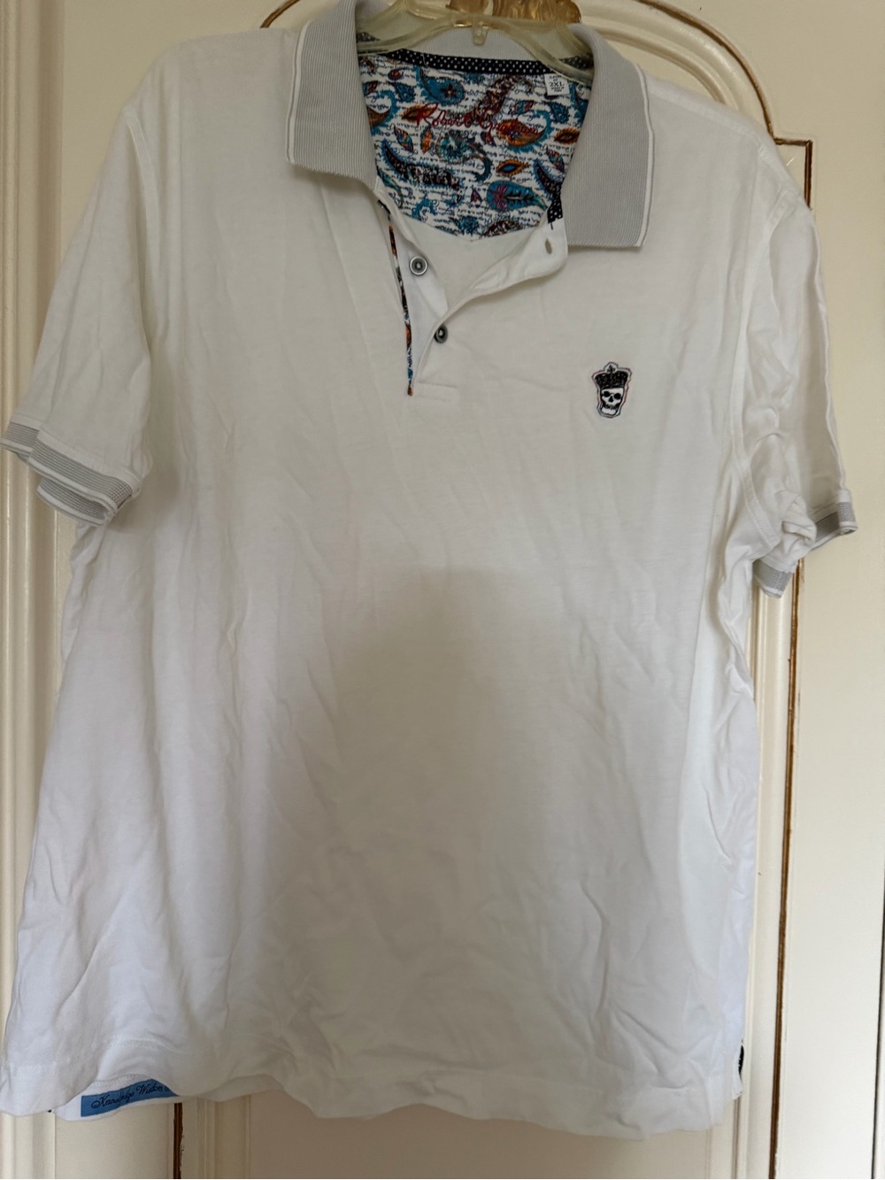 Robert Graham White Polo with Grey Trim and Paisley Inner Placket